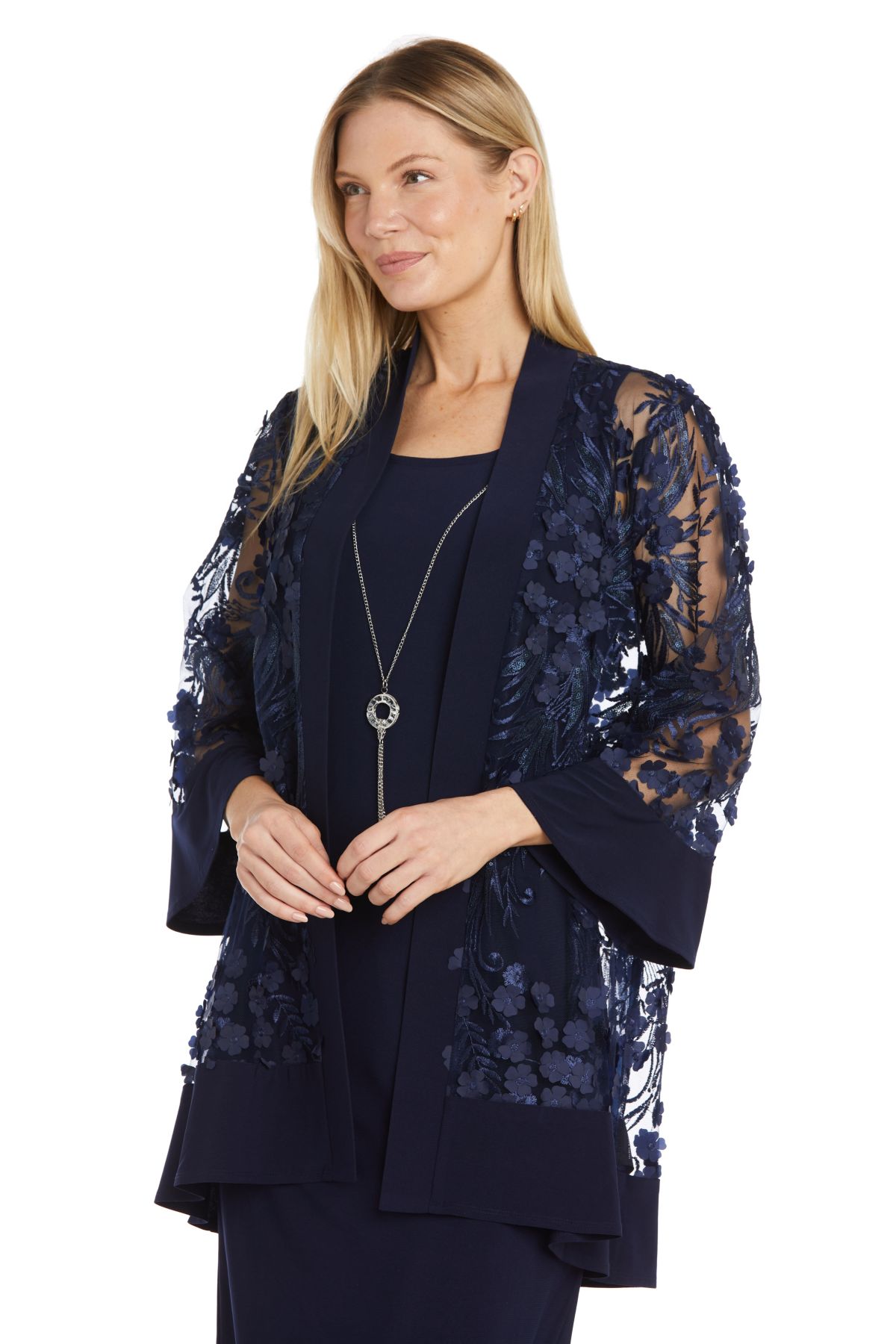 2Pc 3D Flower Emb Flower Tulle And Ity Jacket Dress