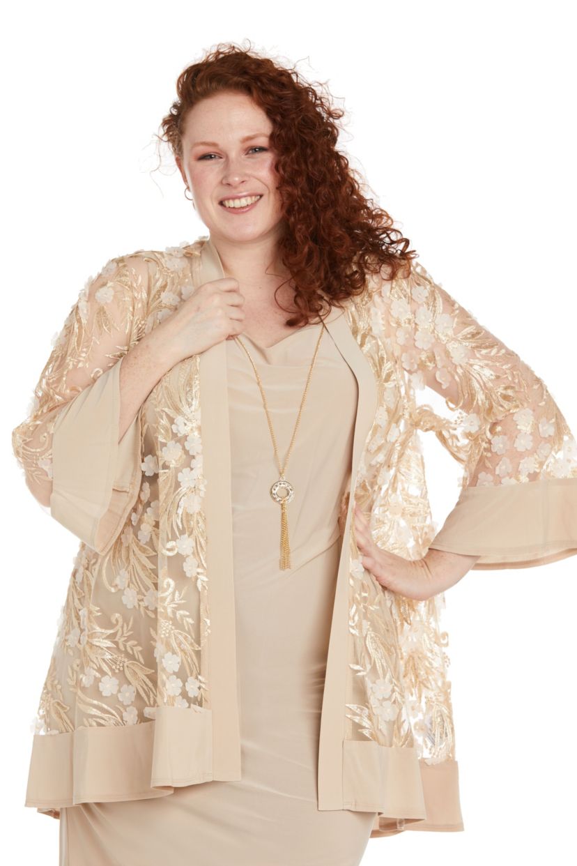 2Pc 3D Flower Emb Flower Tulle And Ity Jacket Dress