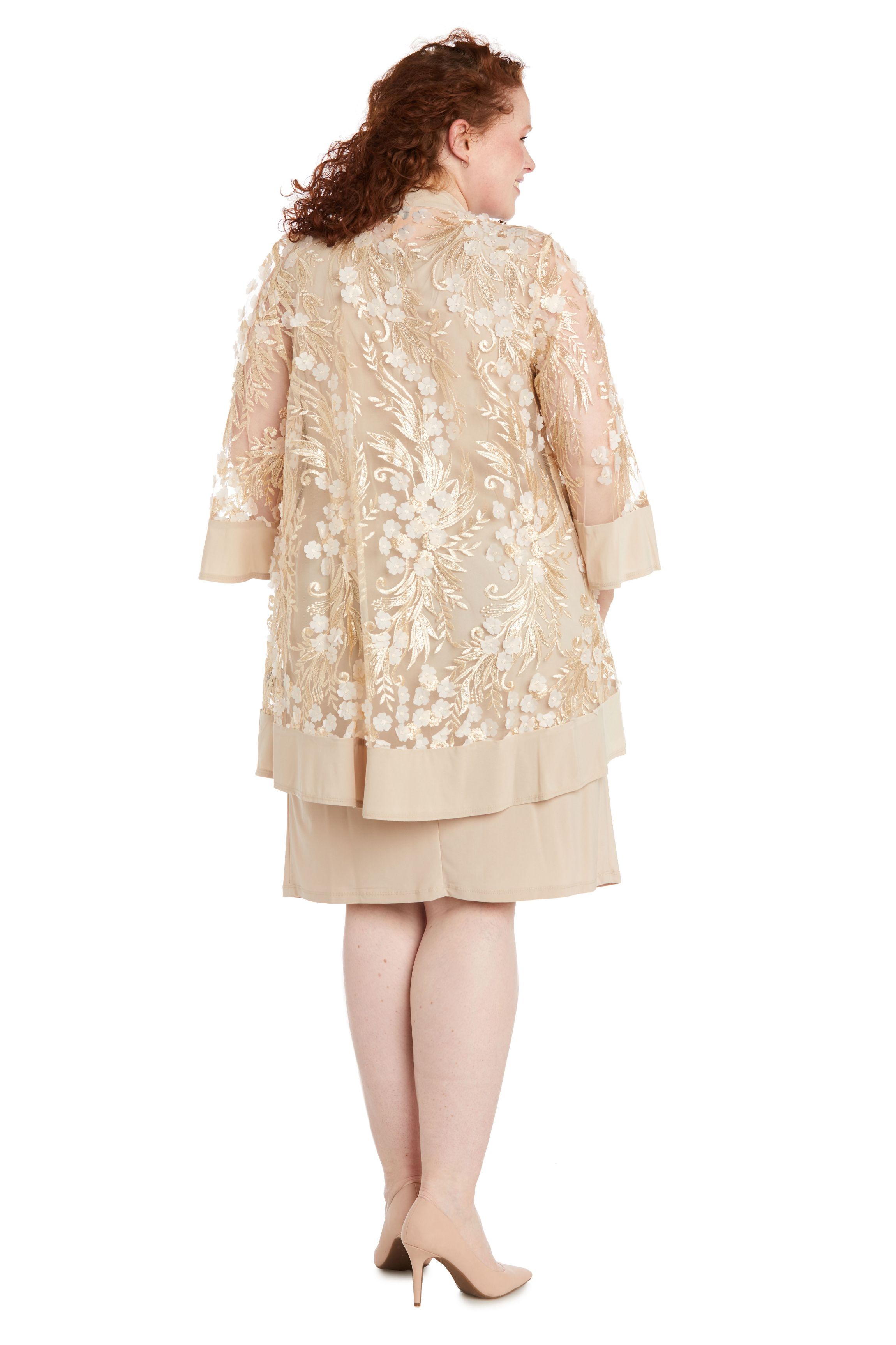 2Pc 3D Flower Emb Flower Tulle And Ity Jacket Dress