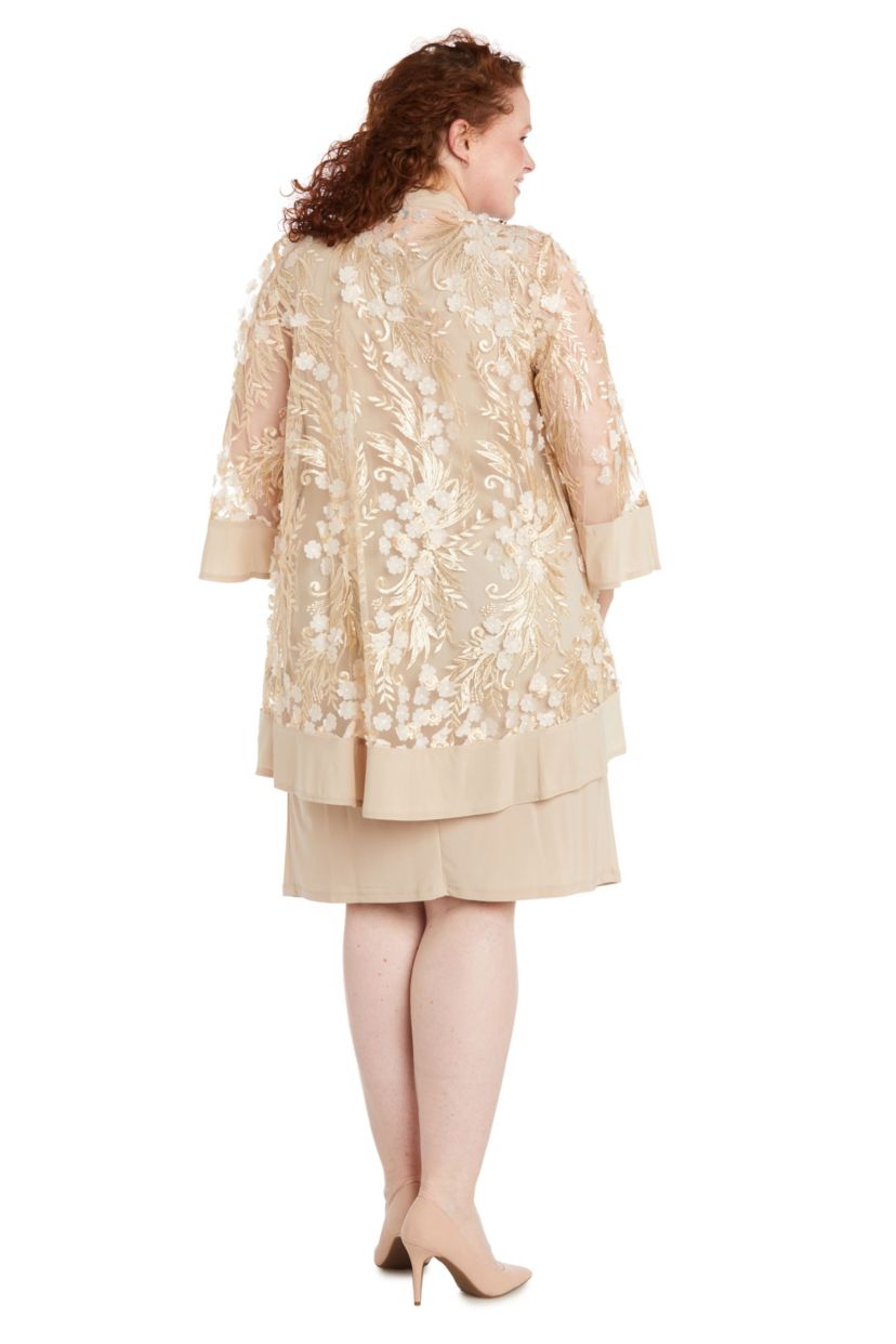 2Pc 3D Flower Emb Flower Tulle And Ity Jacket Dress