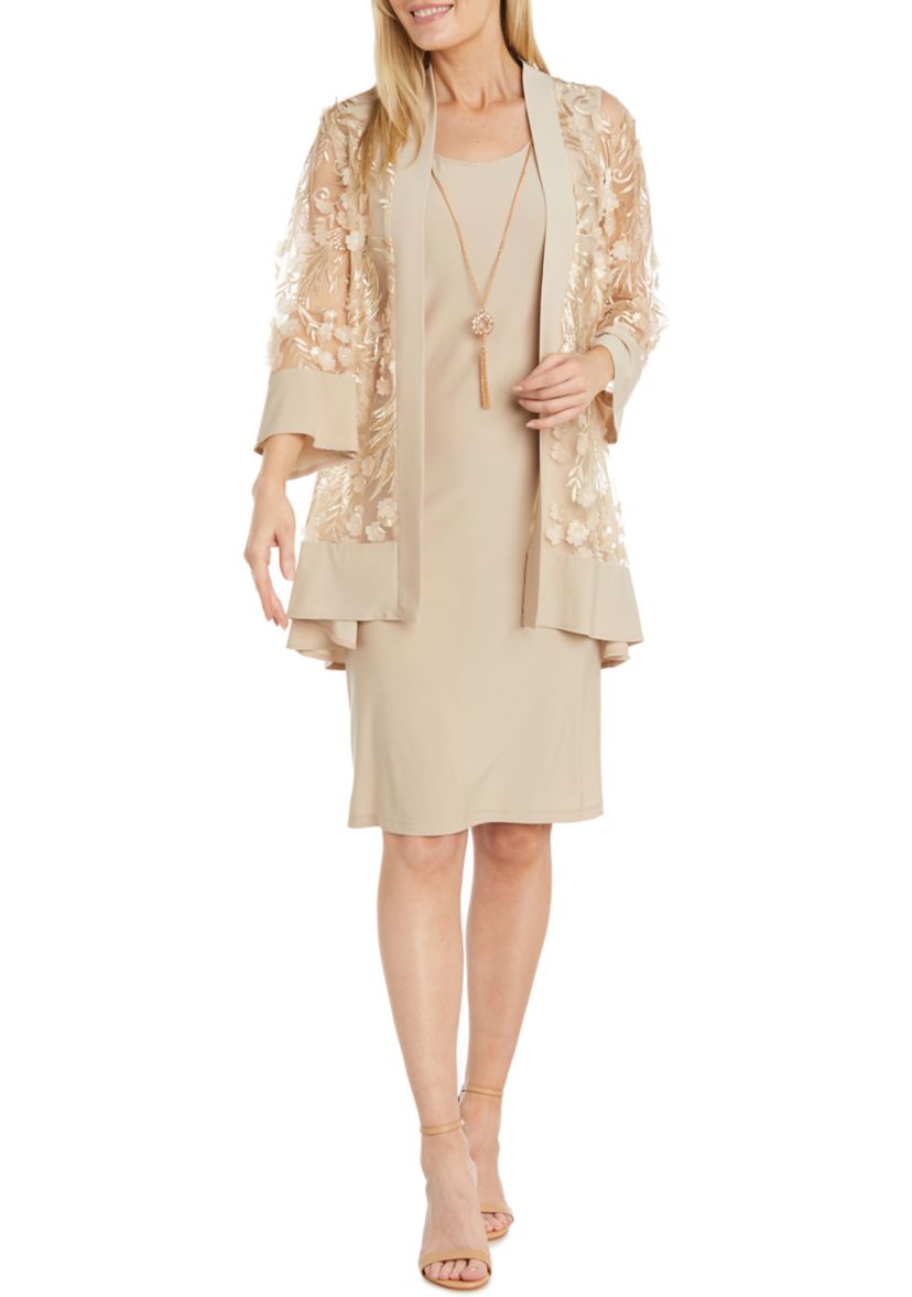 Womens 3/4 Sleeve Solid A-Line Jacket Dress