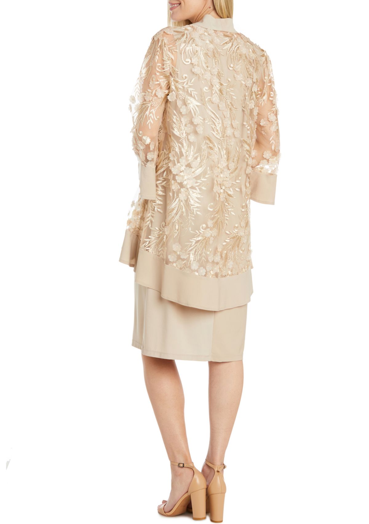 Womens 3/4 Sleeve Solid A-Line Jacket Dress