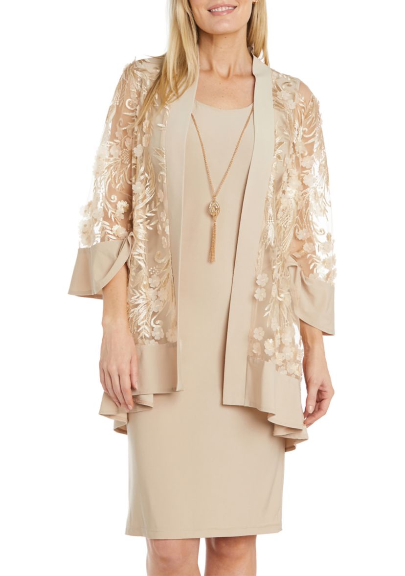 Womens 3/4 Sleeve Solid A-Line Jacket Dress