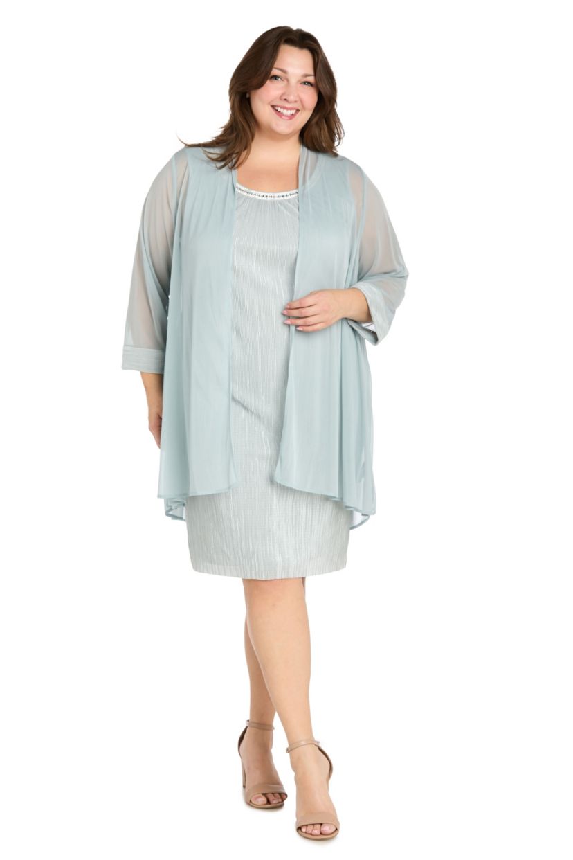 Womens 2Pc Pleated Bodre with Glitter Jacket Dress