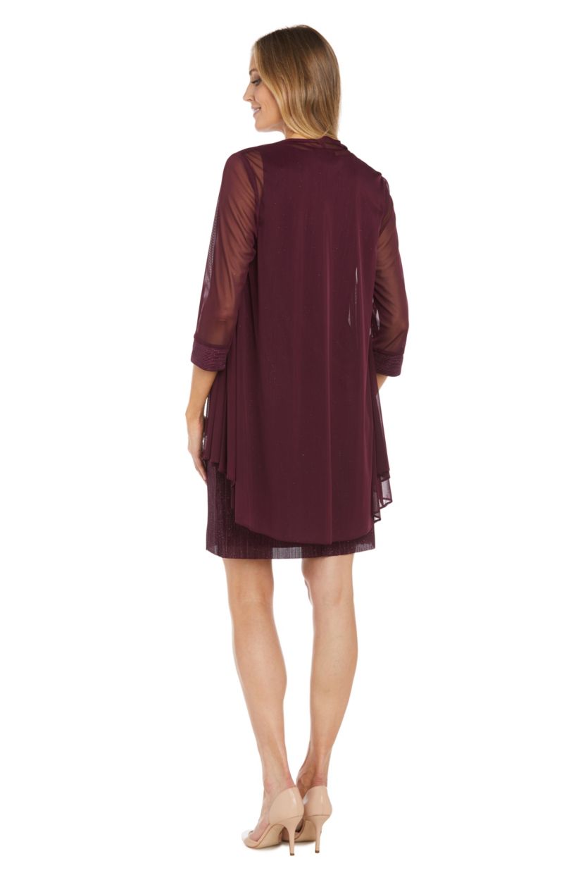 Missy 2Pc Pleated Bodre with Glitter Jacket Dress
