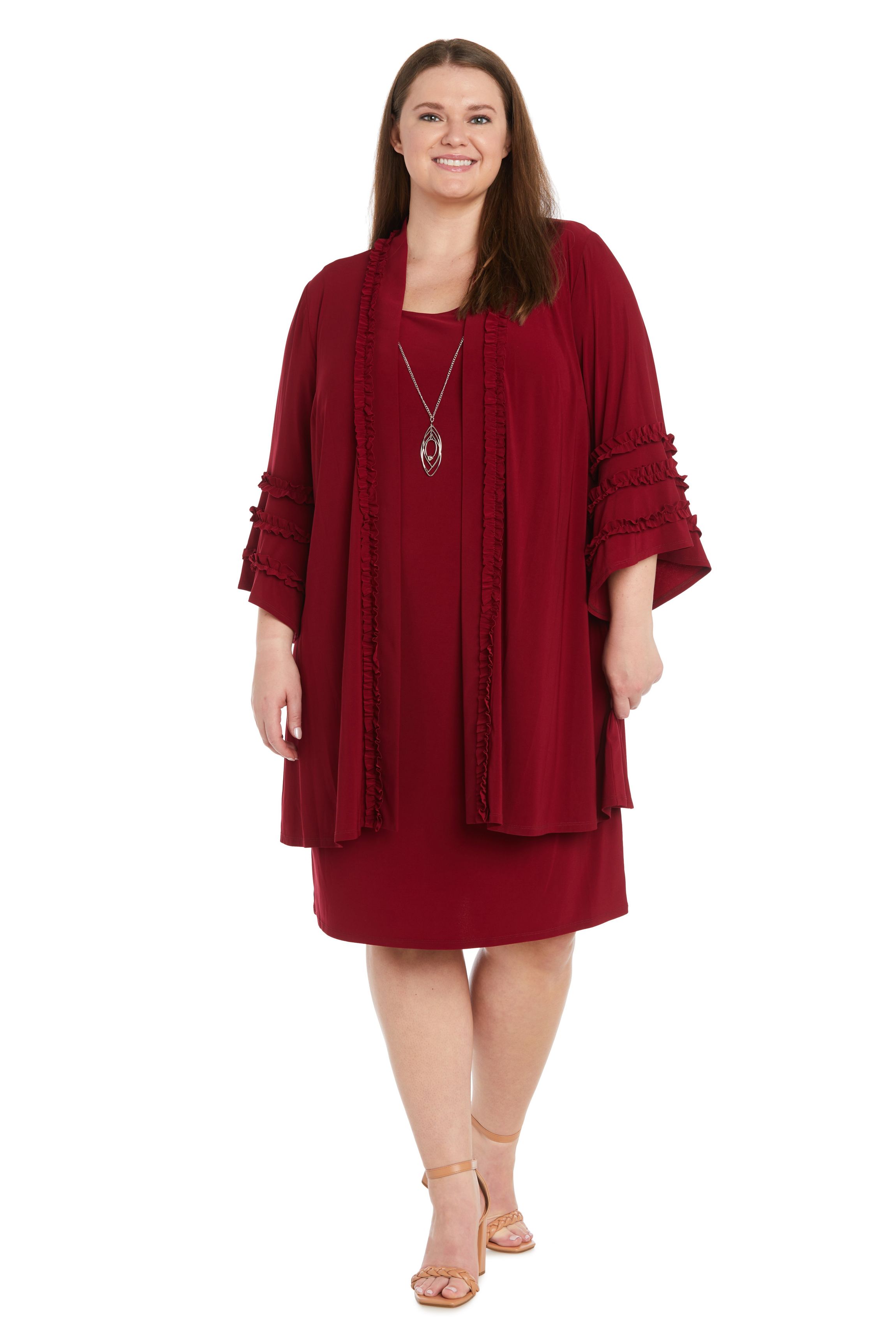 Jacket Dress Featuring Ruffles Along The Jacket And Sleeves With Silver Necklace