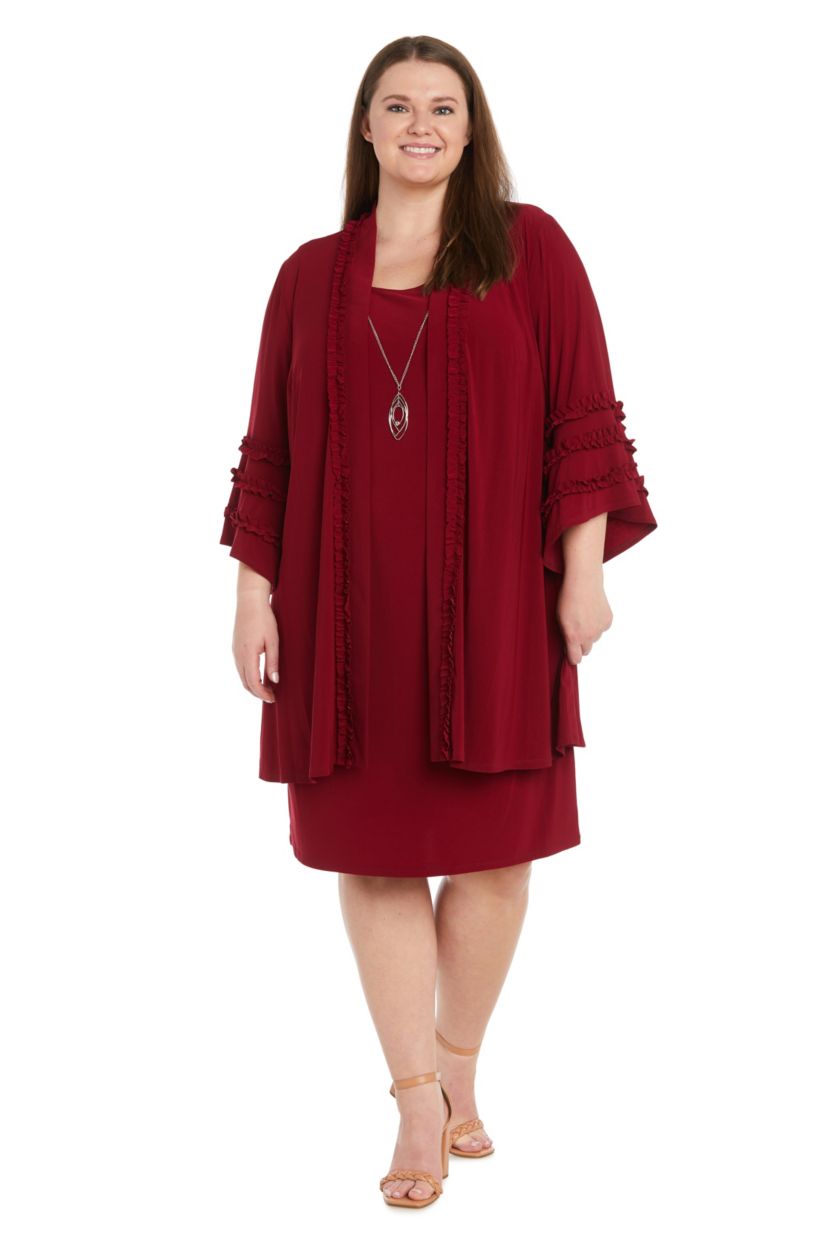 Jacket Dress Featuring Ruffles Along The Jacket And Sleeves With Silver Necklace