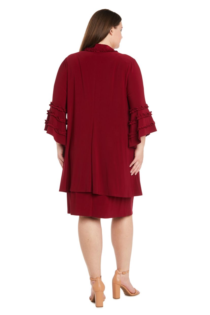 Jacket Dress Featuring Ruffles Along The Jacket And Sleeves With Silver Necklace