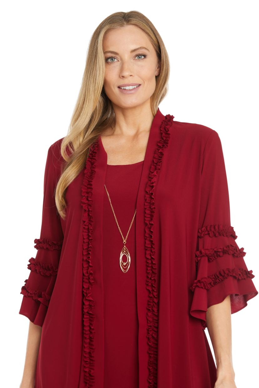 Jacket Dress Featuring Ruffles Along The Jacket And Sleeves With Silver Necklace