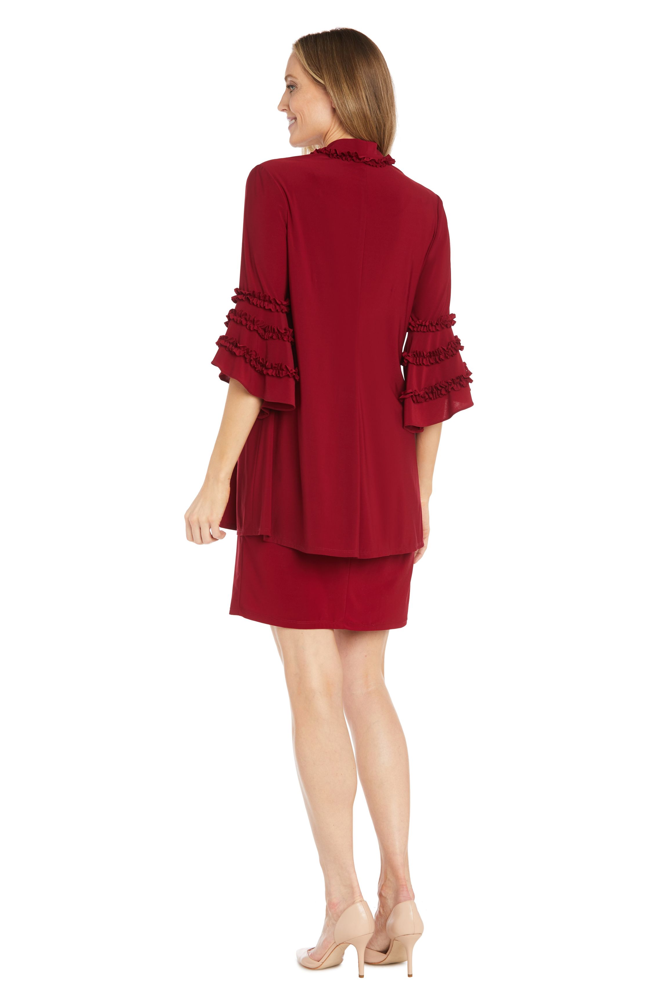 Jacket Dress Featuring Ruffles Along The Jacket And Sleeves With Silver Necklace