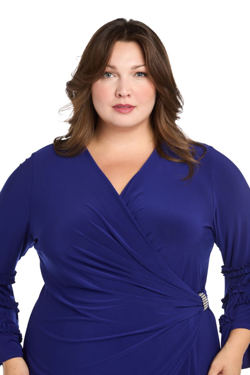 Womens 1Pc Bell Sleeve Faux Wrap Dress