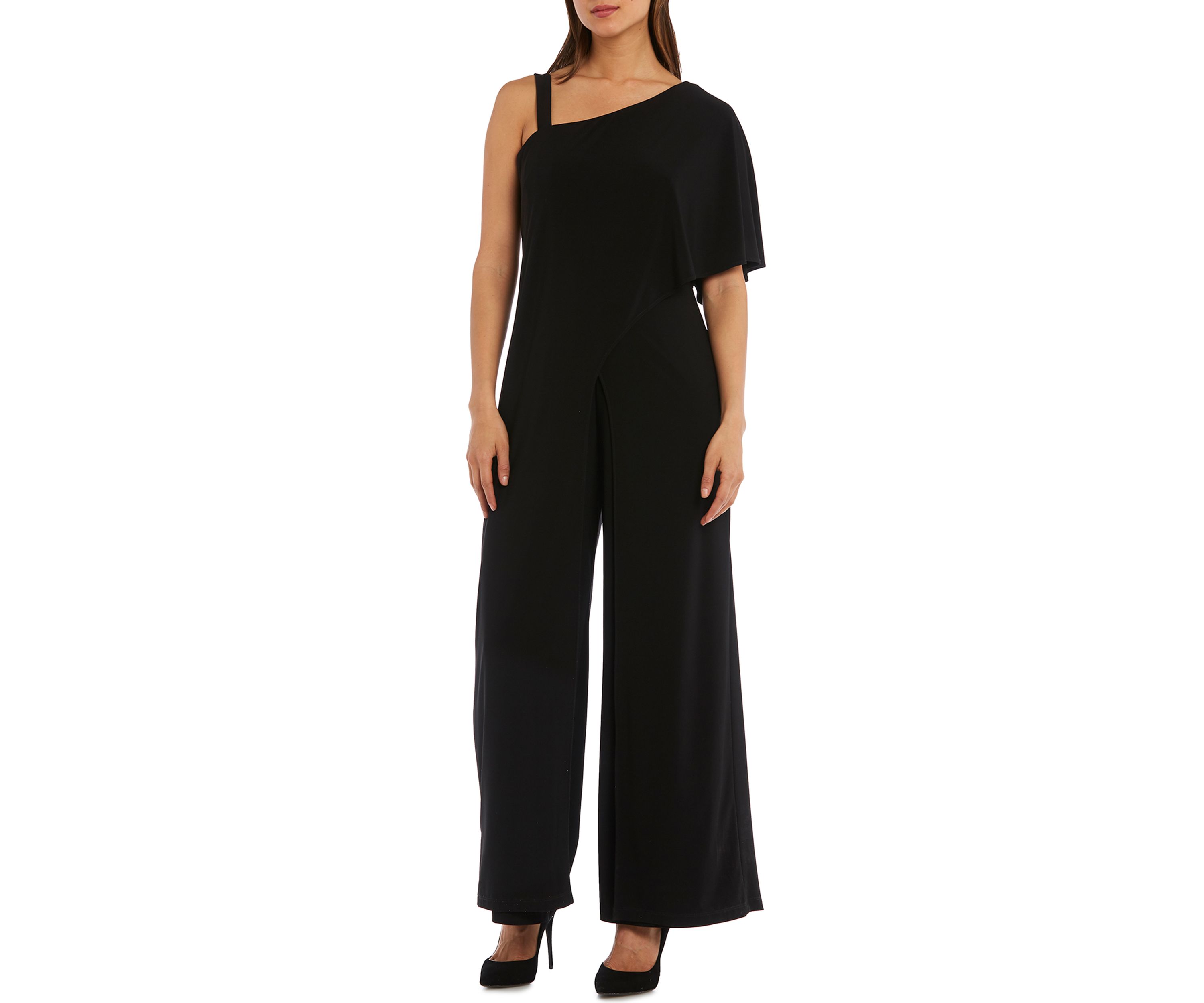 1Pc One Shoulder Drape Panel Jumpsuit With Straps
