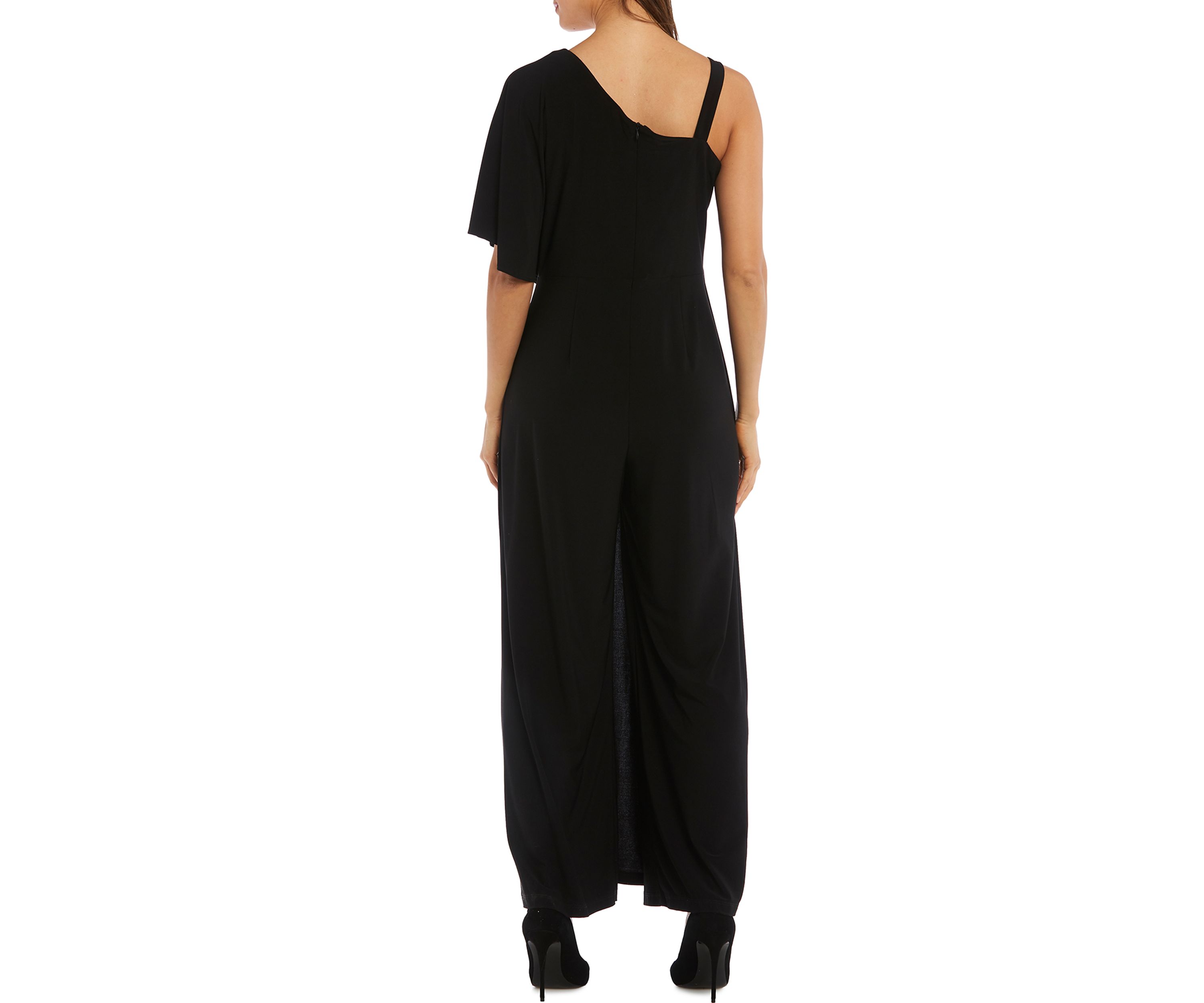 1Pc One Shoulder Drape Panel Jumpsuit With Straps