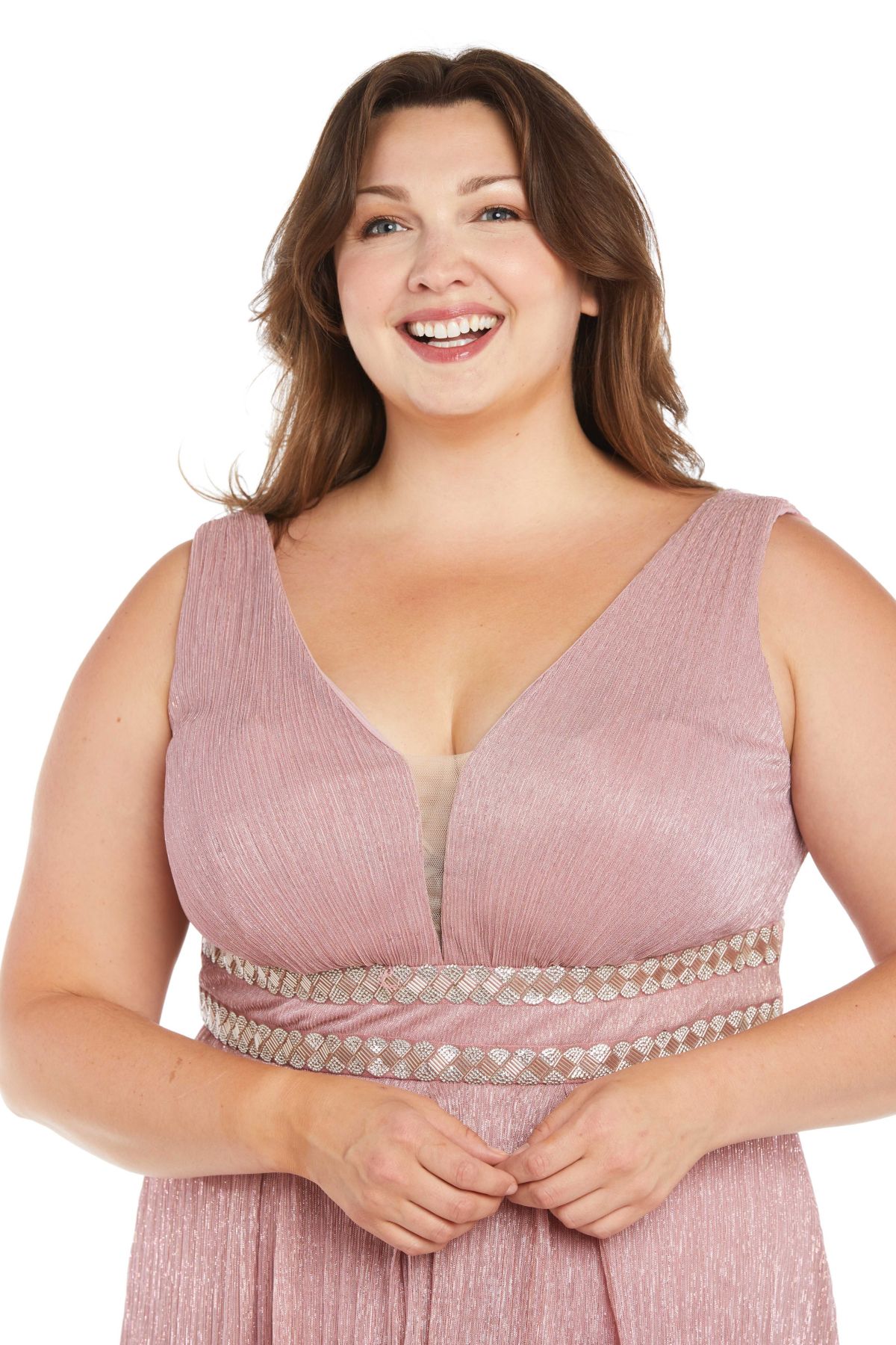 Long Vneck gown with Double Rhinestone Waist Detail