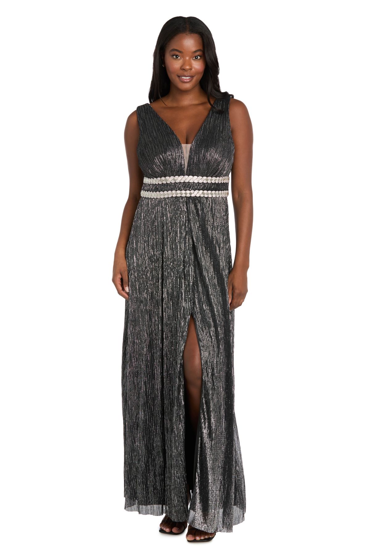 Long Metallic Crinkle Dress