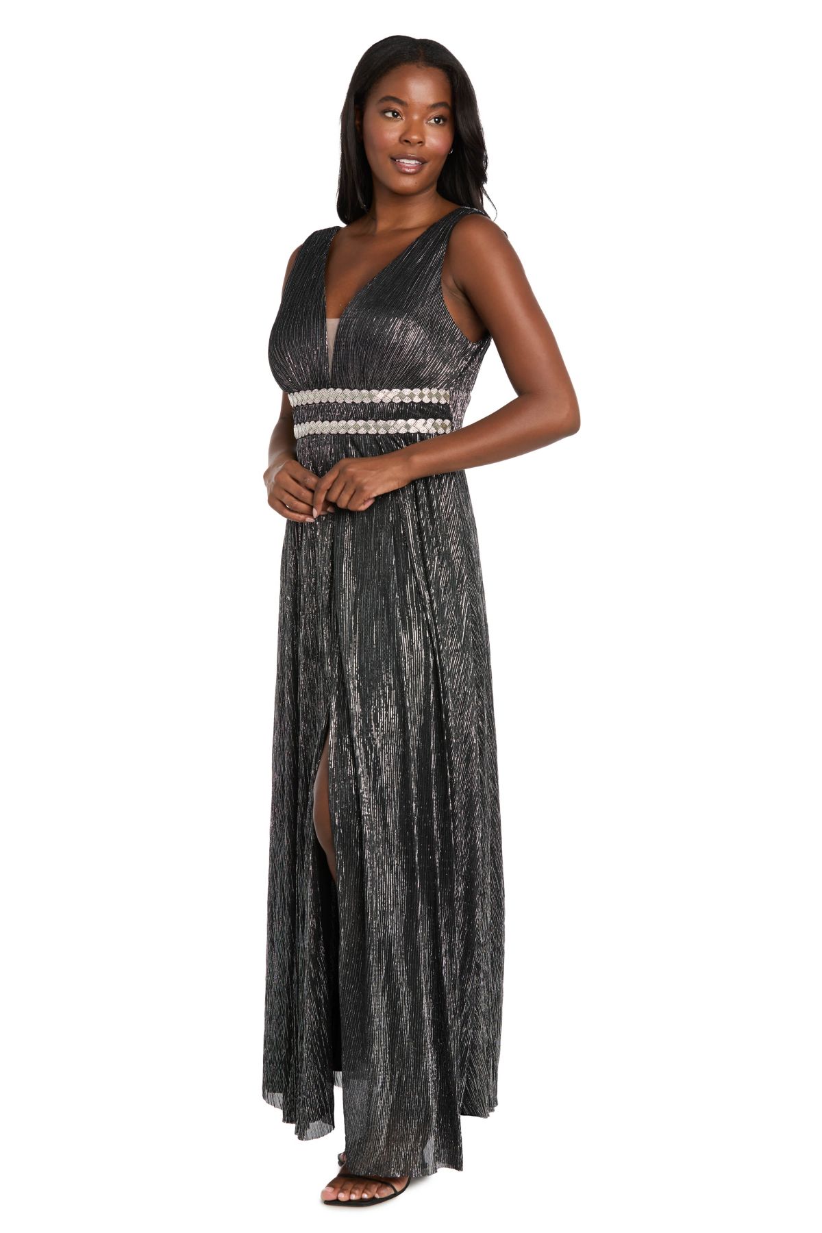 Long Metallic Crinkle Dress