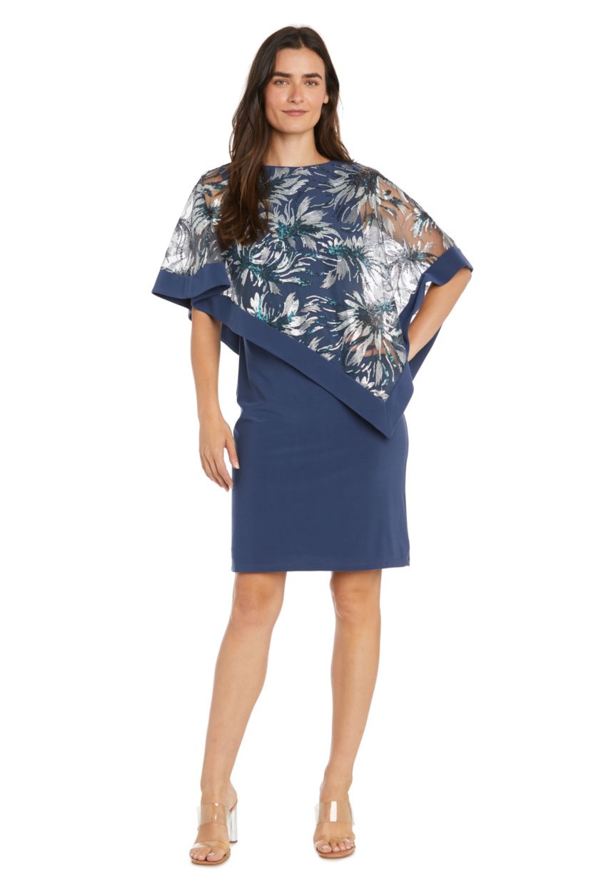 Missy 1Pc Banded Embroidered Sequin Poncho Dress