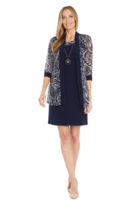 2Pc Swirl Printed Jacket Dress And Tank With Detachable Necklace