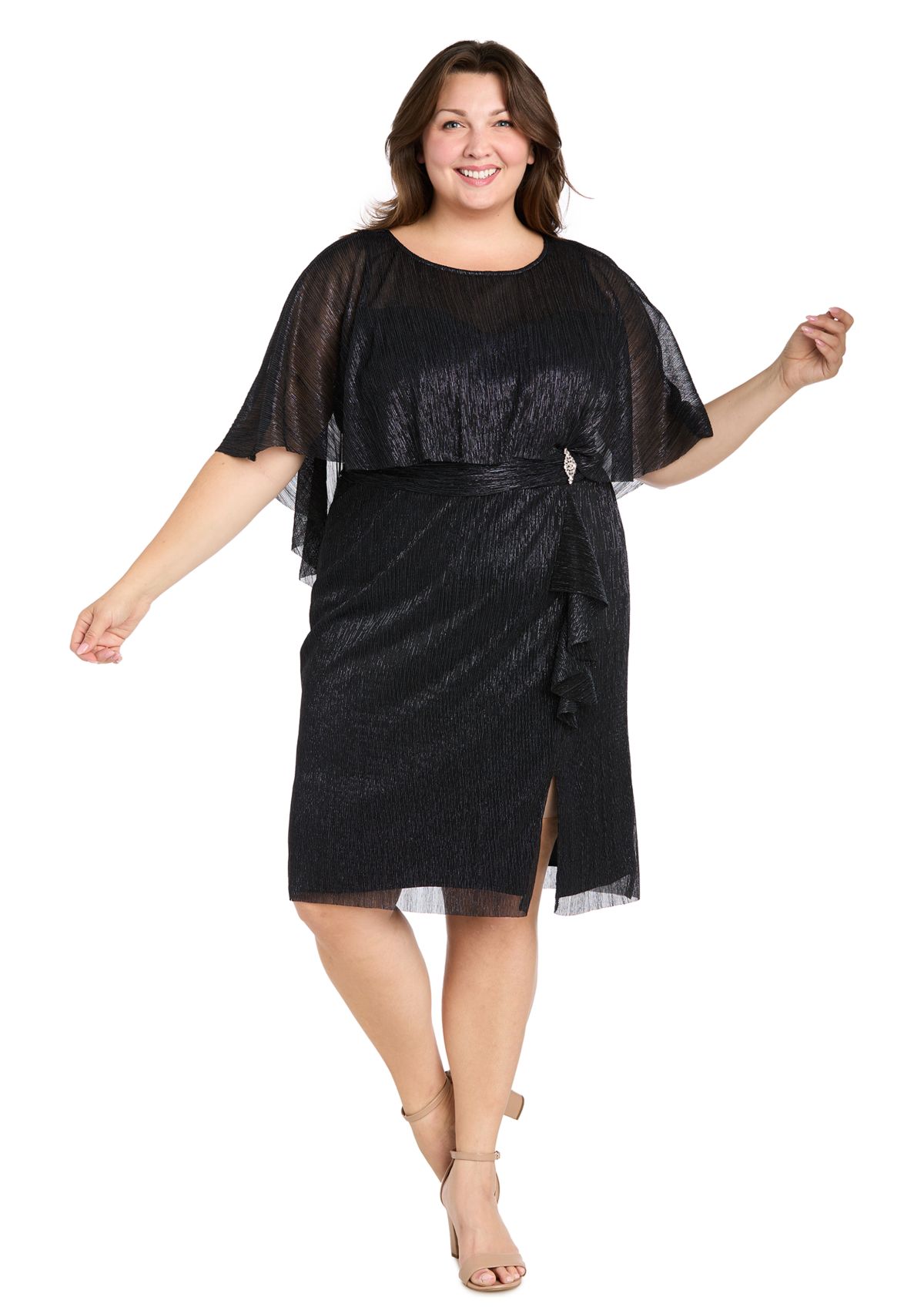 Plus Size Short Sleeve Crew Neck Chiffon Dress