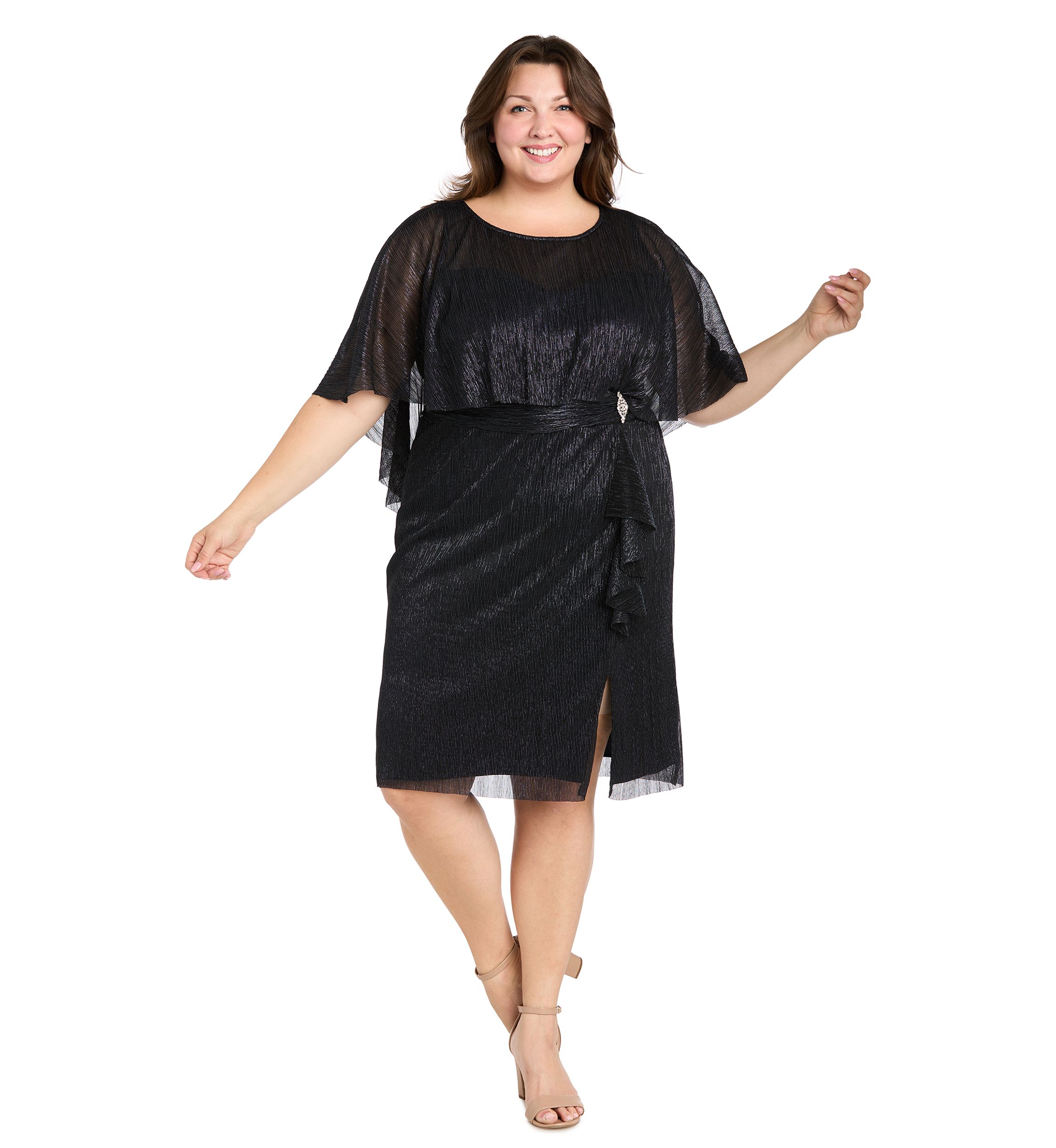 Plus Size Short Sleeve Crew Neck Chiffon Dress