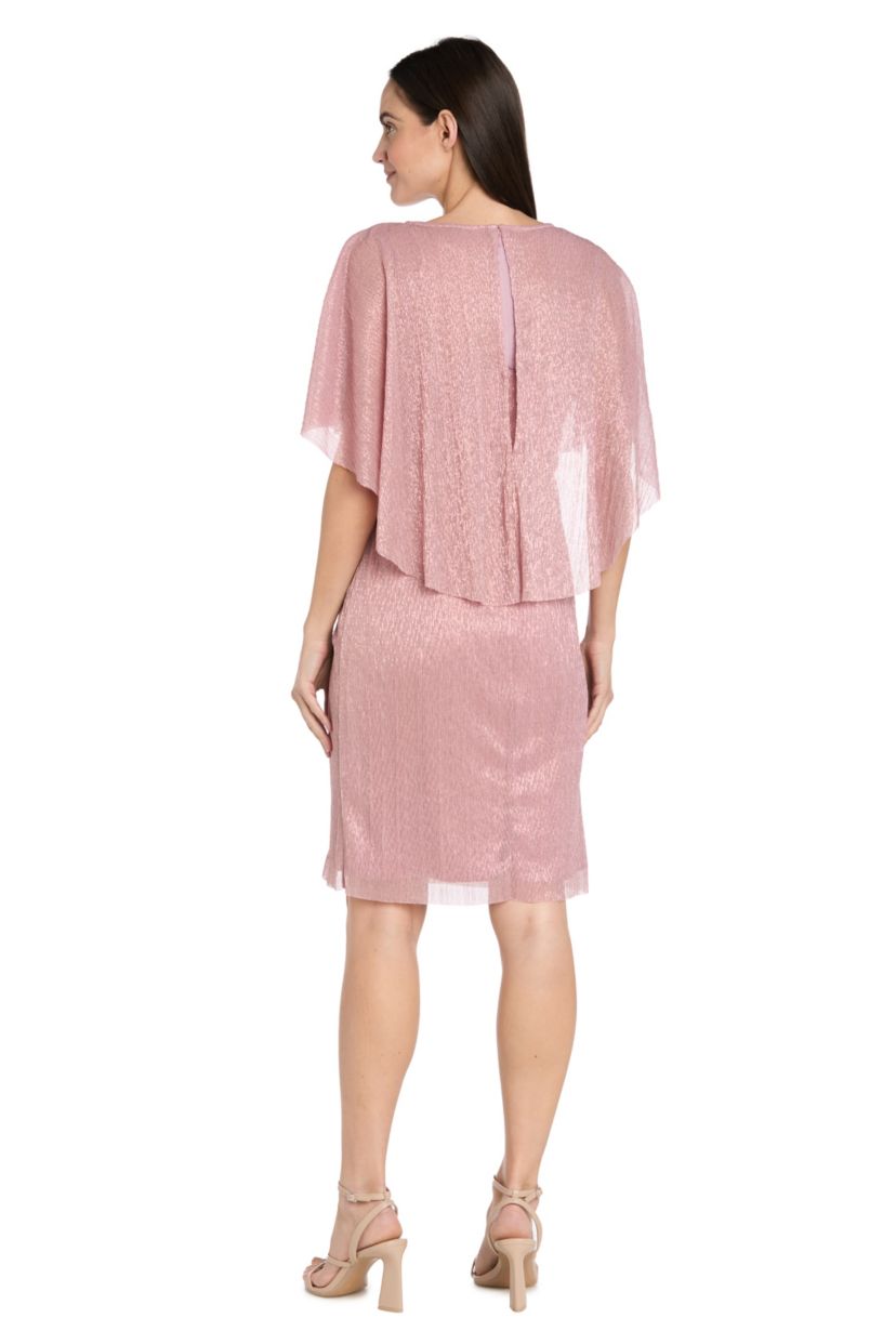 Short Crystal Pleated Dress With Capelet and Side Ruffle