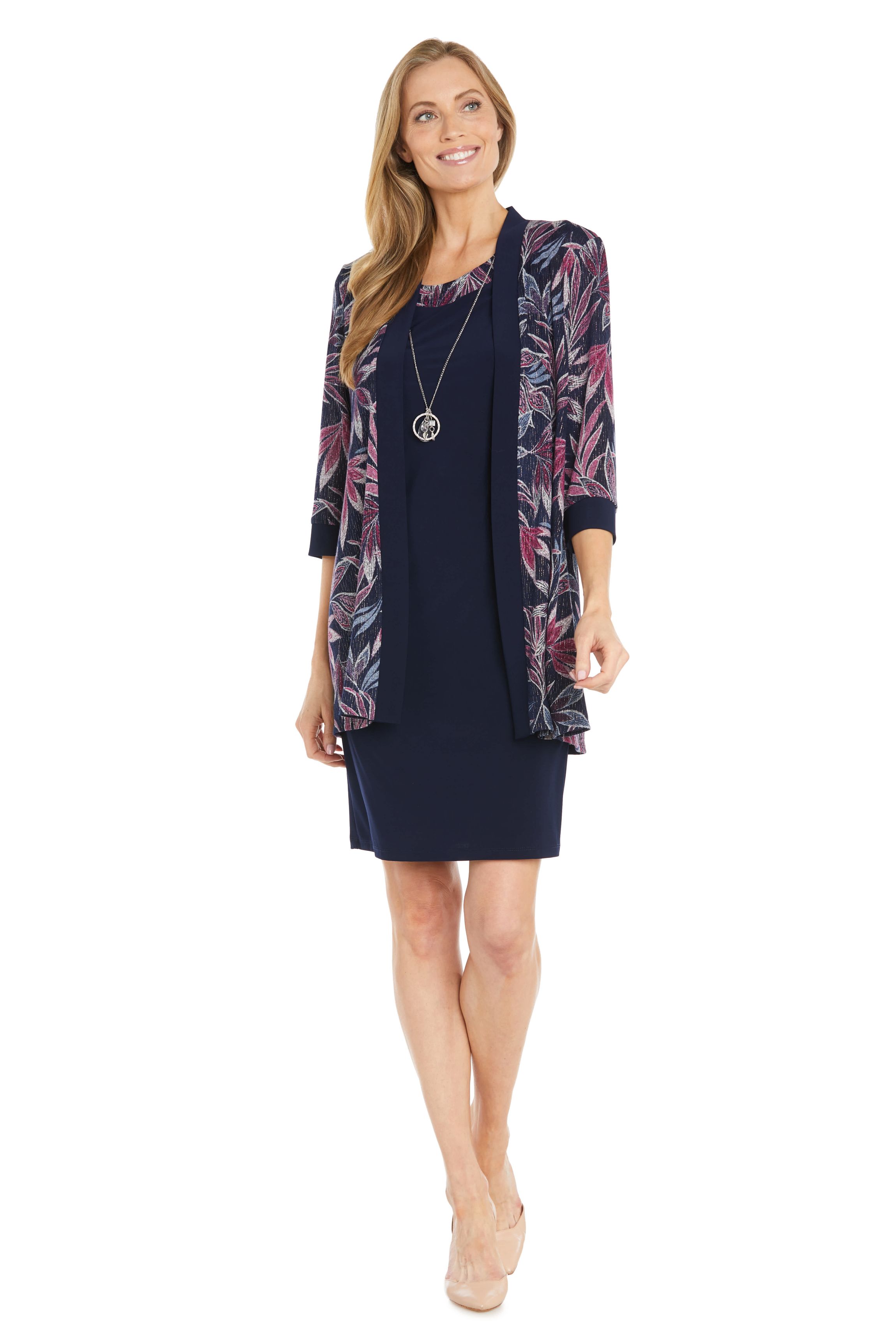 2Pc Printed Jacket Dress with Detachable Necklace