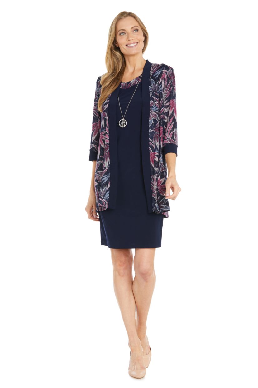2Pc Printed Jacket Dress with Detachable Necklace