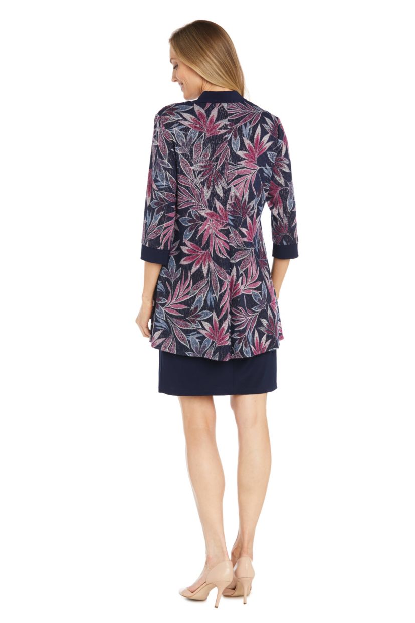 2Pc Printed Jacket Dress with Detachable Necklace