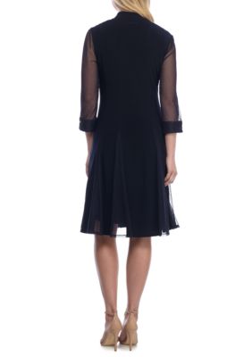 Women's Shift Dress with Embellished Neckline and Sheer Jacket