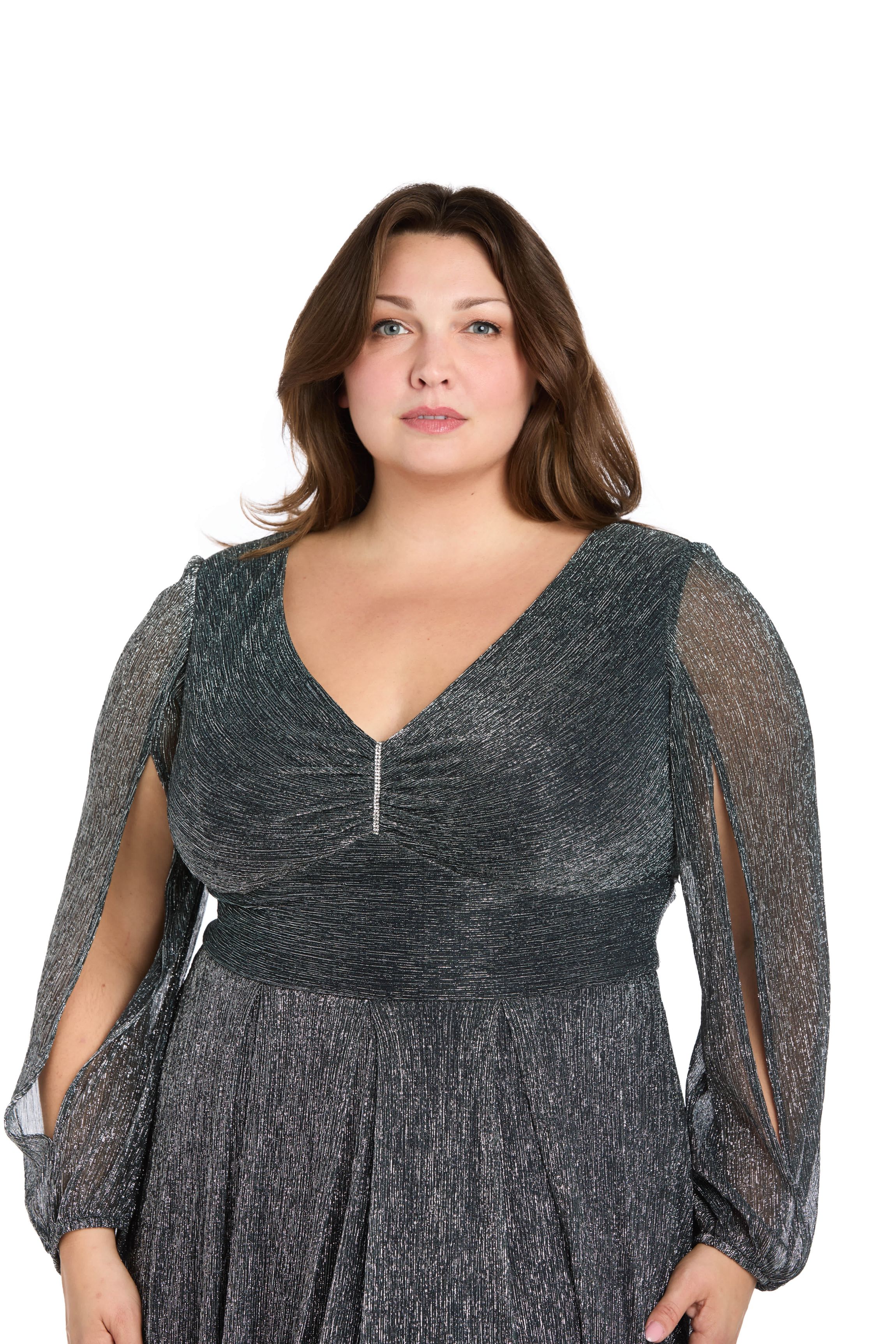 Womens 1Pc Long Crinkle Pleated Dress with Split Sleeve