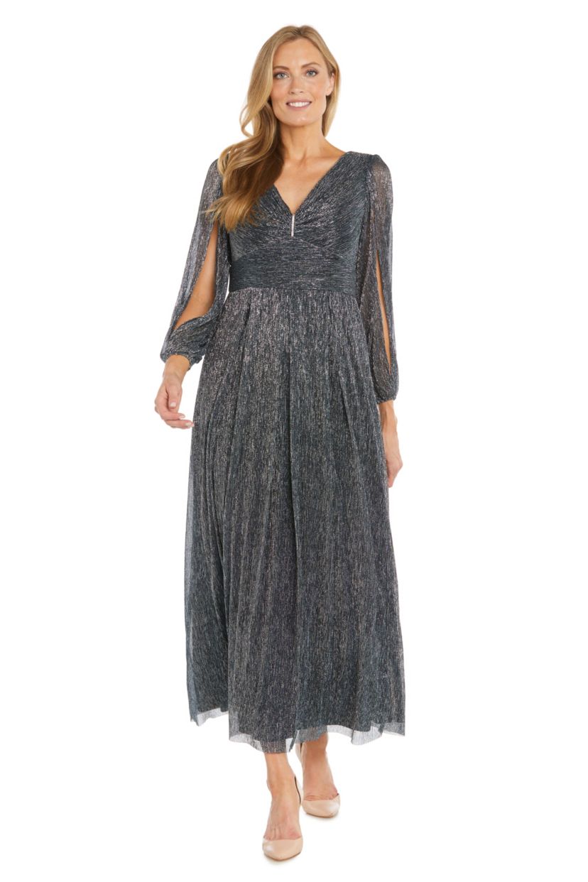 Missy 1Pc Long Crinkle Pleated Dress with Split Sleeve