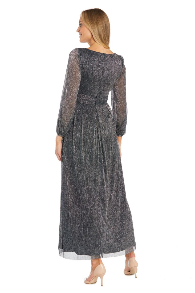 Missy 1Pc Long Crinkle Pleated Dress with Split Sleeve