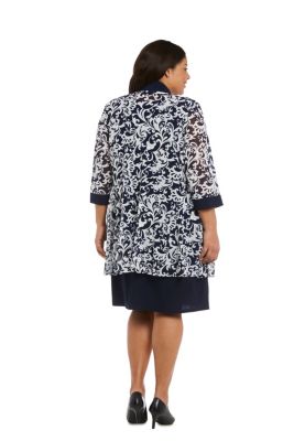 Plus 2 Piece Printed Jacket Over Solid Shift Dress