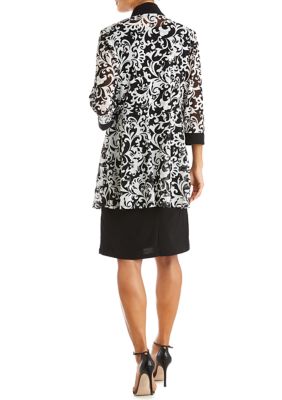 Women's 2 Piece Printed Jacket Over Solid Shift Dress
