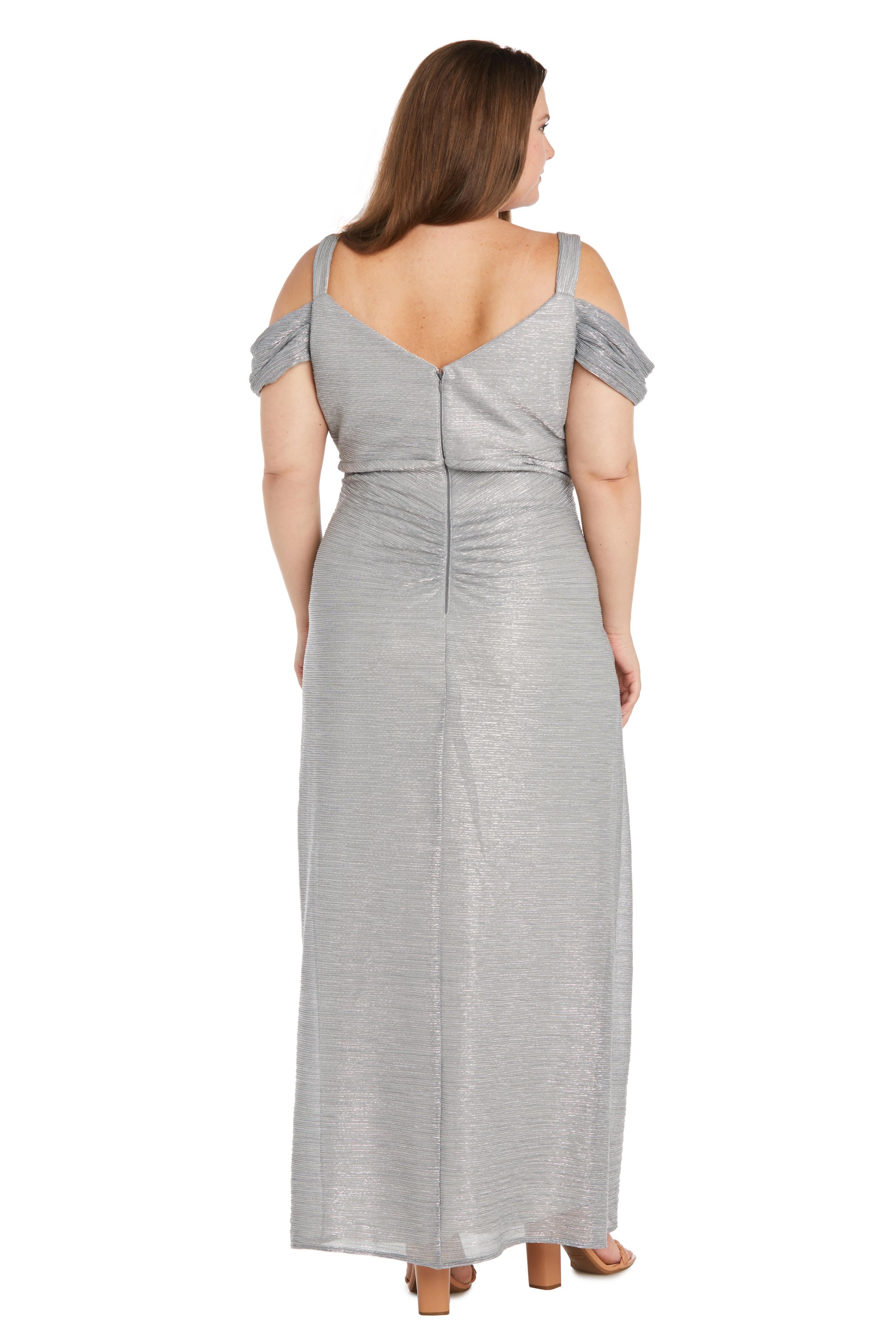 Long Crinkle Pleated Dress With Draped Cowl Neckline And Cold Shoulder Sleeve
