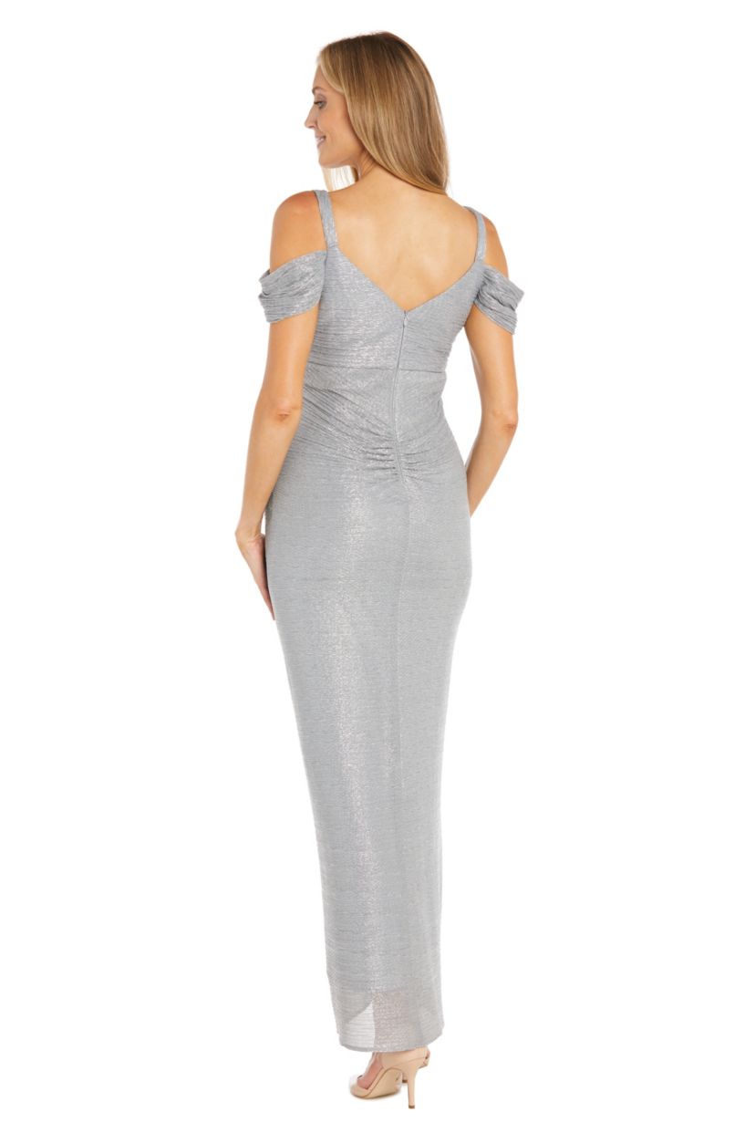 Missy Long Crinkle Pleated Dress With Draped Cowl Neck