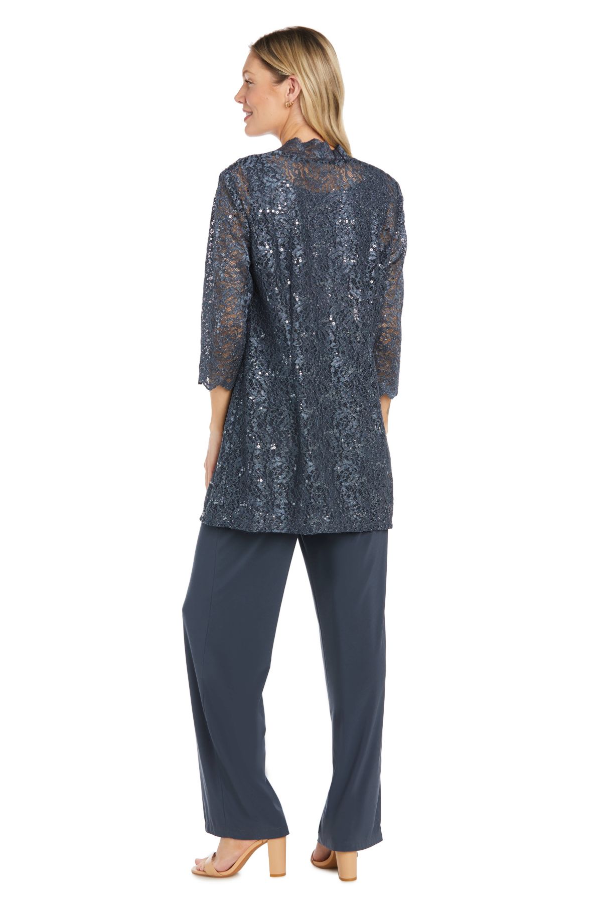 Missy 3pc Scallop Lace Pantsuit With V Beaded Neckline