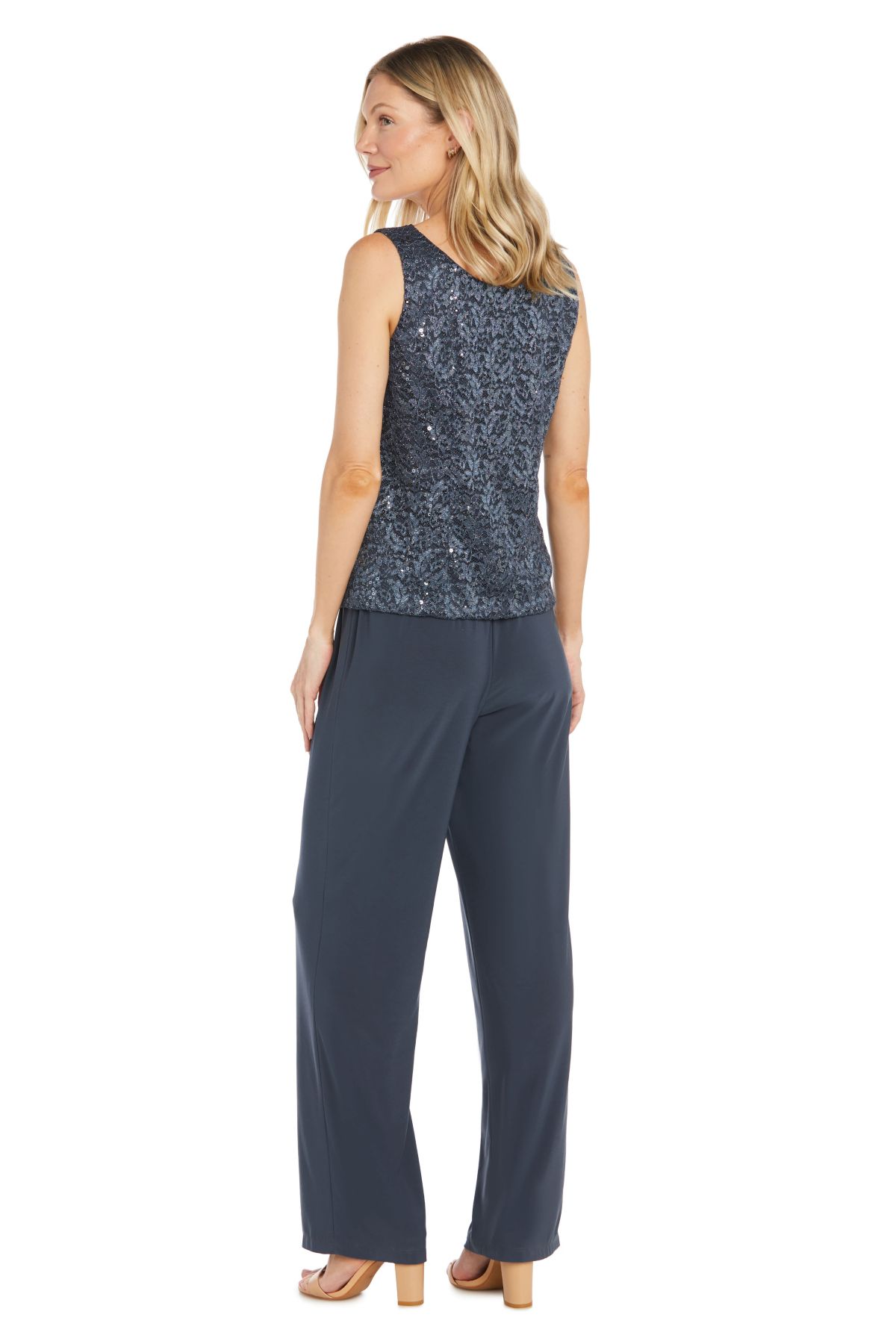 Missy 3pc Scallop Lace Pantsuit With V Beaded Neckline