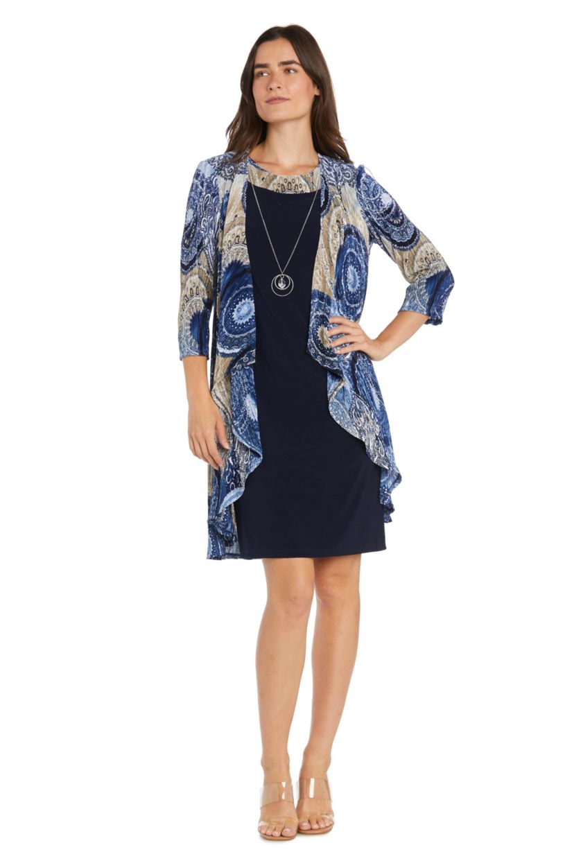 2Pc Printed Jacket Dress with Detachable Necklace