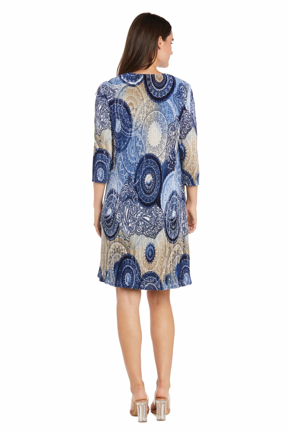 2Pc Printed Jacket Dress with Detachable Necklace