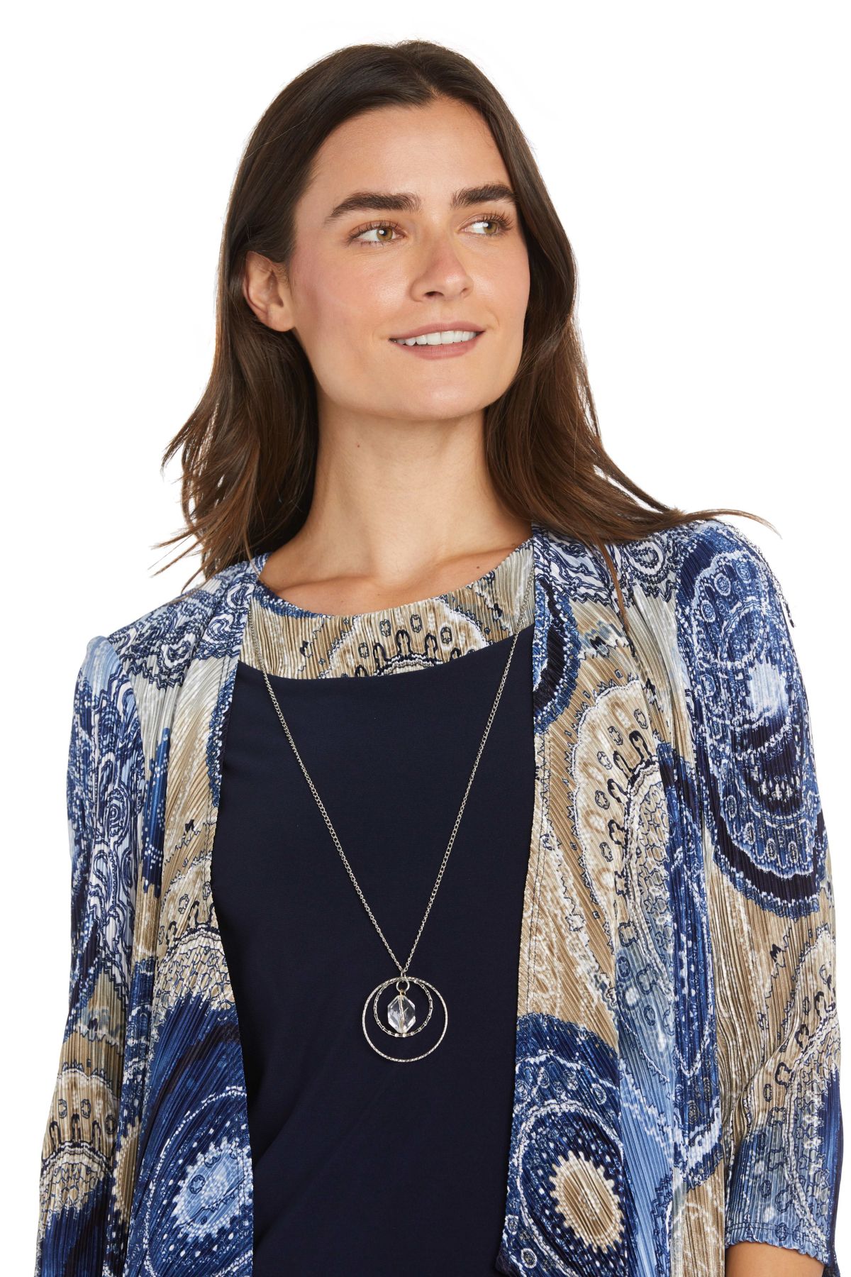 2Pc Printed Jacket Dress with Detachable Necklace