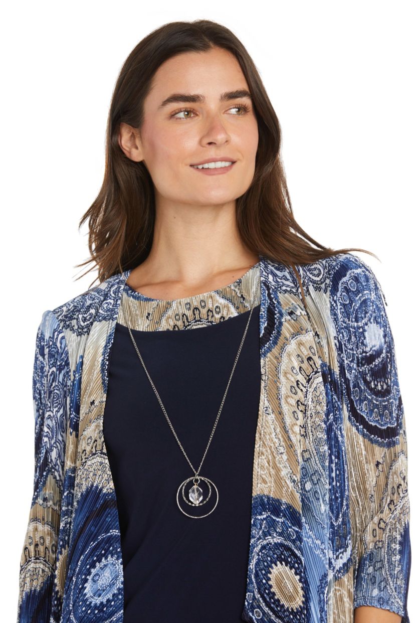 2Pc Printed Jacket Dress with Detachable Necklace
