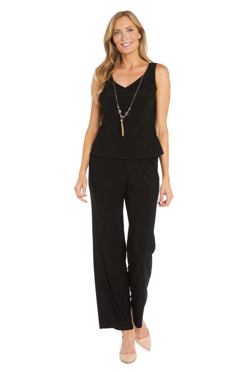 3Pc Pantsuit With Ribbon Soutache Fingertip Cardigan Jacket, Ity Tank With Pull On Pants With Necklace