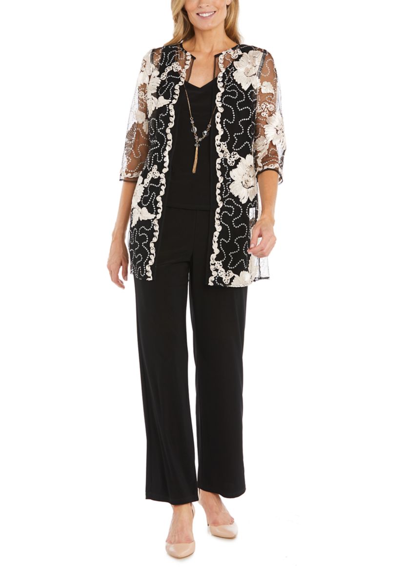 Womens V-Neck Tank, Sequin Topper and Pants Set 