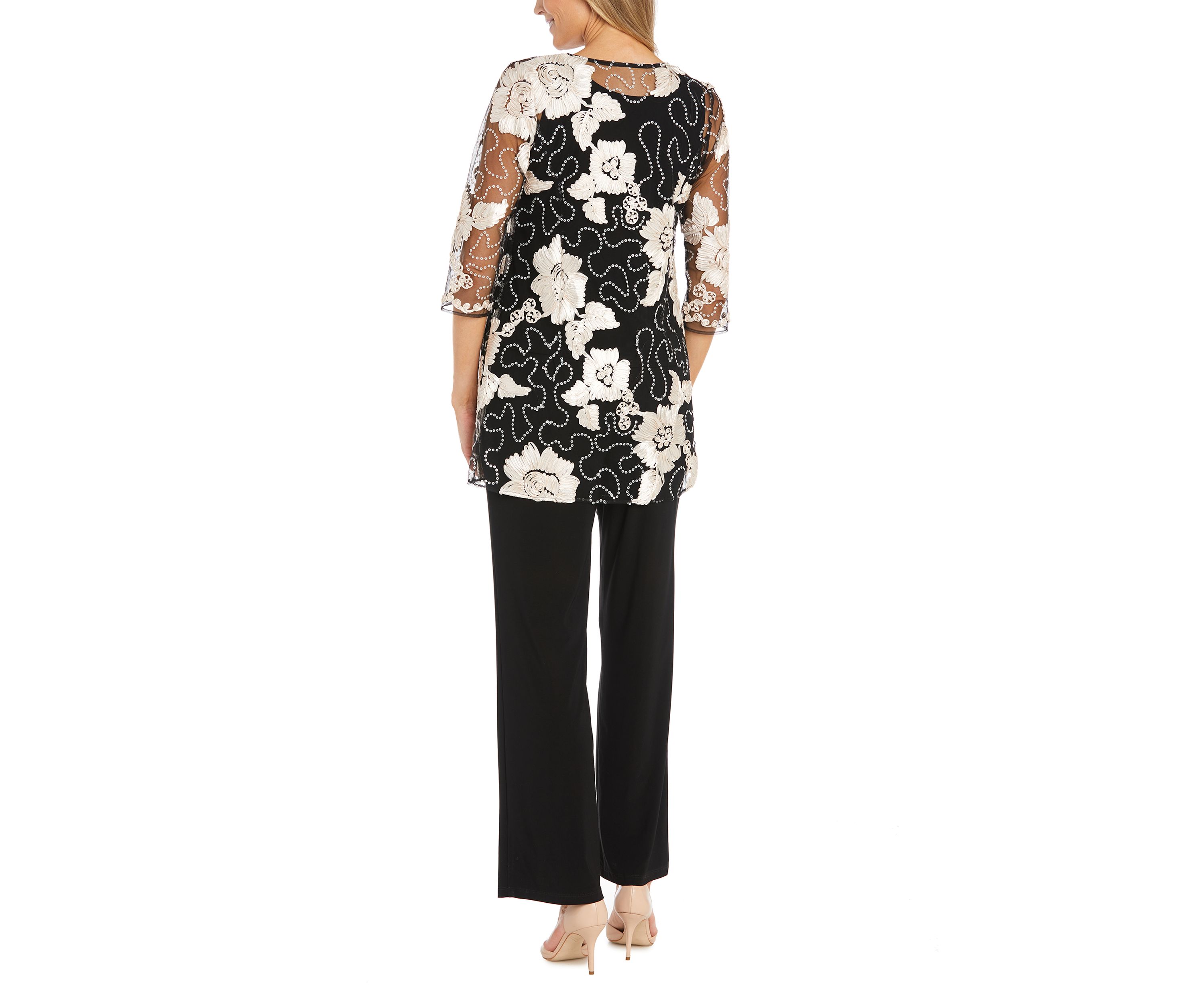 Womens V-Neck Tank, Sequin Topper and Pants Set 