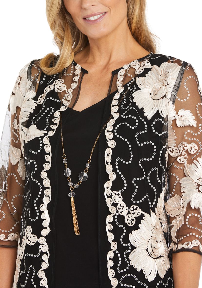 Womens V-Neck Tank, Sequin Topper and Pants Set 