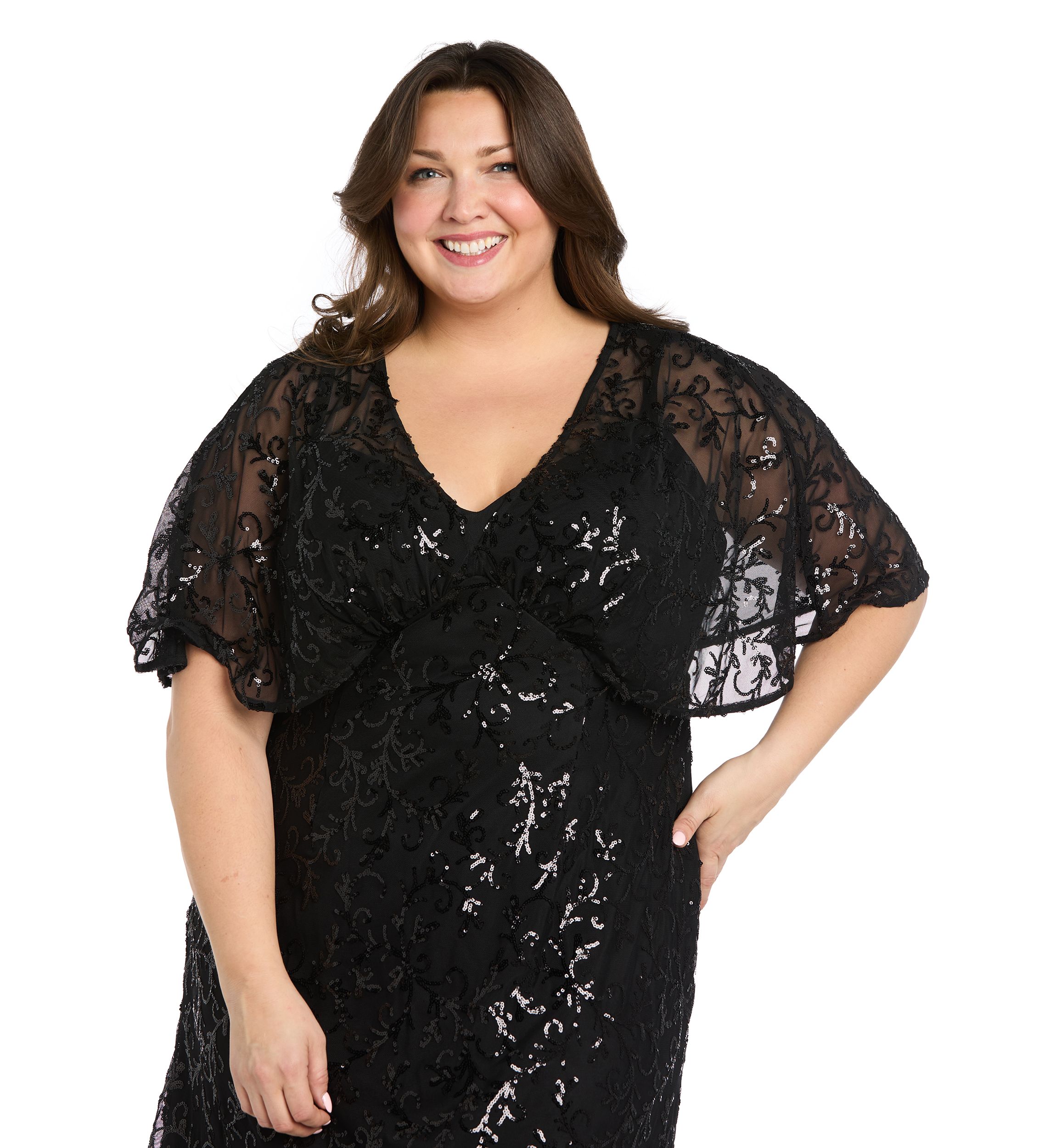 Plus Size Short Sleeve V-Neck Solid Lace A-Line Dress