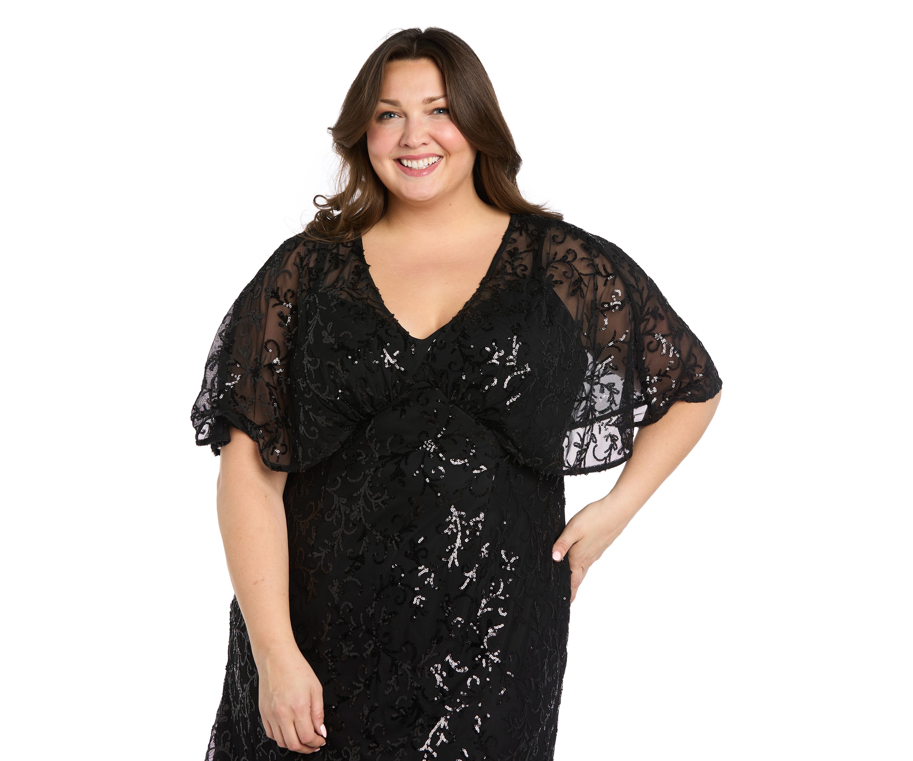 Plus Size Short Sleeve V-Neck Solid Lace A-Line Dress