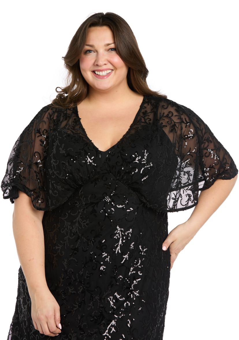 Plus Size Short Sleeve V-Neck Solid Lace A-Line Dress
