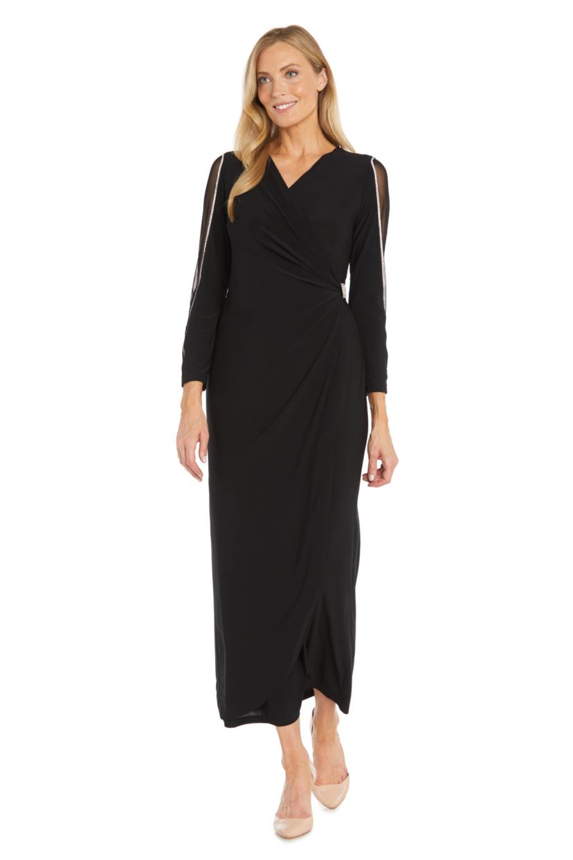 Missy Long Sheer Insert Sleeve Detail Wrap Dress